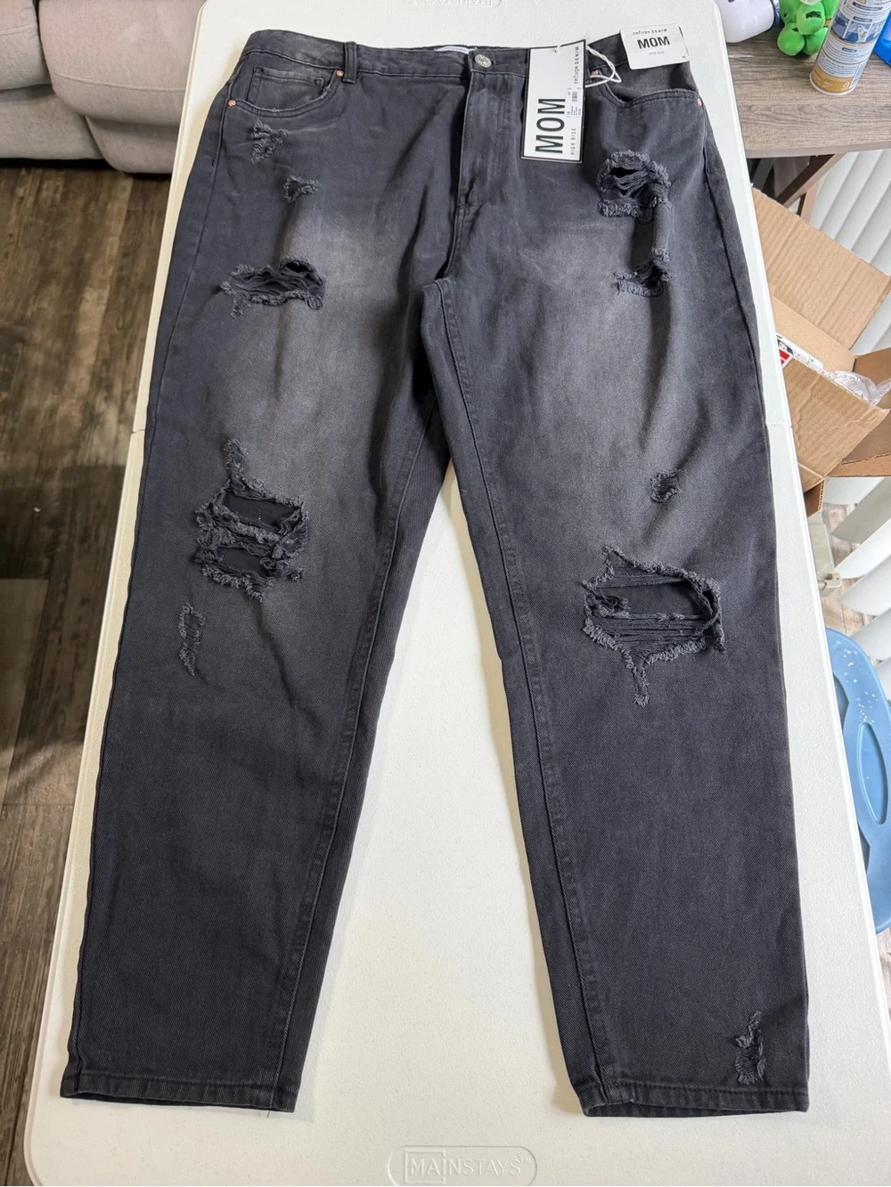 Black distressed mom jeans with ripped details NWT size 15/T-0074